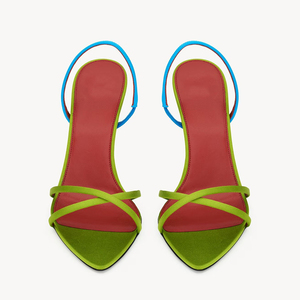 Sandales à talons aiguilles pour femmes, colorblock, à bout pointu, à bride arrière, à fines brides, couleurs vives, vente en gros, OEM, personnalisables - Product Image 6