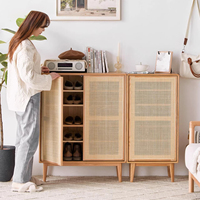 Meuble à chaussures d'entrée pour la maison, armoire de rangement en rotin et bois massif, petit meuble d'entrée domestique