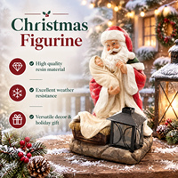 Figurine de Père Noël tenant un bébé emballé avec une lanterne décorative, décoration de table rustique pour les fêtes