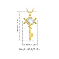Collares con Colgante de Llave de Hécate y Serpiente con Luna Creciente, Joyería Pagana Mística Chapada en Oro de 18K con Piedra Lunar