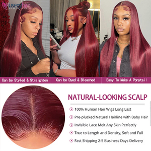 Perruque Lace Front HD 13x4 bordeaux 99J, cheveux humains Remy indiens transparents, longue, pour femme - Product Image 5