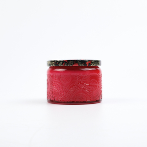 Bougie en verre sculptée et embossée en <span class=keywords><strong>cire</strong></span> de soja artisanale de luxe avec couvercle en métal pour la décoration de la maison - Product Image 3