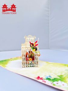 Carte de vœux unique artisanale 3D pop-up petite fée fleurie avec de magnifiques détails pour toute célébration - Product Image 3