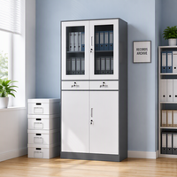 Armoire de classement commerciale en acier avec 2 tiroirs et 4 portes, serrure à clé - Conception modulaire autoportante, rangement de bureau durable