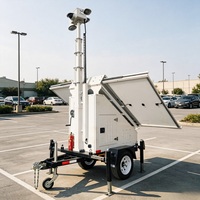Caméra de sécurité mobile sur remorque avec 3 panneaux solaires et mât interne de 6 m pour la surveillance des chantiers