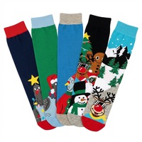 Vente en gros de chaussettes amusantes pour hommes, très populaires, à motif classique, de type tube, avec des motifs de bonhomme de neige et de sapin de Noël