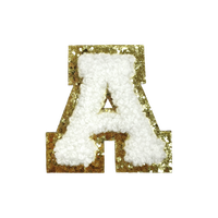 Patchs thermocollants en chenille blanche avec lettres, bordure dorée scintillante, broderie alphabet universitaire pour sweat à capuche, sac à dos, décoration DIY