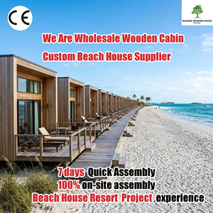 Casa de Madera Tipo Cabaña para Playa, Resistente al Agua, al Sal y a la Corrosión, Proveedor Mayorista para Proyectos de <span class=keywords><strong>Hoteles</strong></span> y Resorts Costeros - Product Image 1