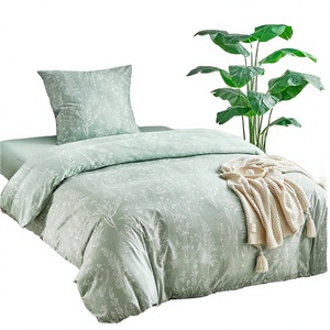 Ensemble de <span class=keywords><strong>housse</strong></span> de couette Tokokimo 155x220 2 pièces en microfibre 1x <span class=keywords><strong>housse</strong></span> de couette + 1 taie d'oreiller <span class=keywords><strong>80x80</strong></span> fermeture éclair Motif floral Branches Sauge - Product Image 1