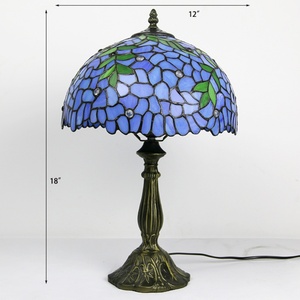 LongHuiJing Classical 12" Blue Wisteria Style Simple LED Eco-Friendly Flexible AC/E26 Stained Glass Dome Table Lamp - Product Image 2