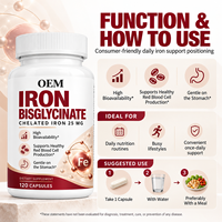 Capsules de bisglycinate de fer personnalisées, formule douce de soutien quotidien, conception d'emballage, OEM, ODM, vente en gros, fabricant de marques privées