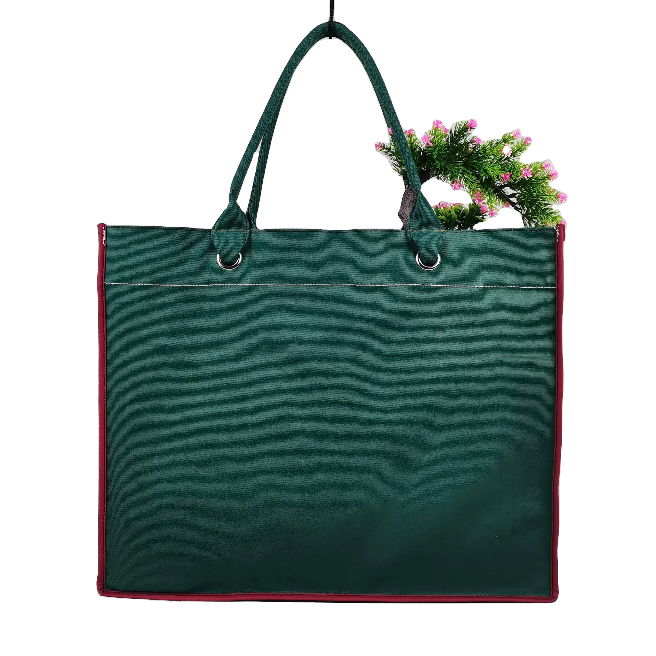Designer Tote Bag Custom Logo Printed Luxury Shopping Color Tote Canvas Bags Zippered Green Ladies Tote Bag