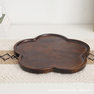 Bandeja de madera vintage de forma irregular, color retro, bandeja decorativa para servir té, café y postres. - Product Image 3