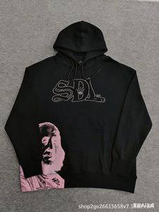 Streetwear Rhinestones Screen <b>Printed</b> Sun Faded Wash SDL Pullover Hoodies Oversized Autumn Men's 100% Cotton Acid Wash Hoodie - Product Image 6