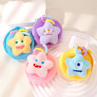 Mini porte-monnaie zippé en peluche étoile créative et mignonne avec sonnette, adorable porte-clés dessin animé avec fermoir mousqueton pour rangement d'écouteurs