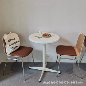 Dining Chair Solid Wood <b>Backrest</b> Brown Leather Seat Metal Legs Modern Design For Home Living Room Use - Product Image 3