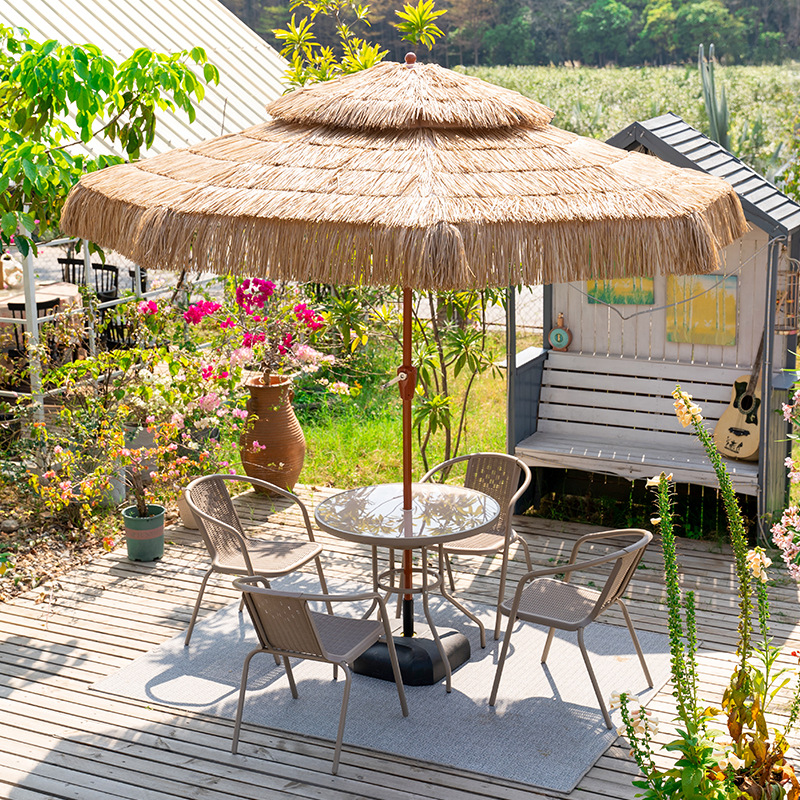 2.7m Straw 2Top MidPole+4 Champ Chairs+80cm Ripple Round Table