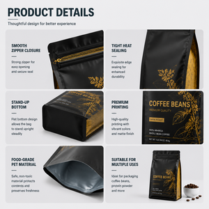 Bolsas de Embalaje Ecológicas con Cierre Hermético, Fondo Plano, de PET, Resistentes a la Humedad, para Proteína en Polvo y Granos de Café - Product Image 2
