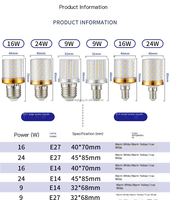 Ampoule LED transparente 16W à économie d'énergie scintillement 6500K/4000K/3000K tricolores E27 Type de base SMD lumière LED Foco ampoule de maïs
