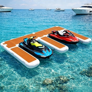Plateforme flottante gonflable en forme de M pour jet ski, plateforme flottante robuste pour le stationnement de bateaux à moteur et de yachts sur le lac avec pompe à air - Product Image 5