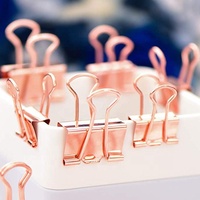 Ensemble de papeterie de bureau en boîte carrée avec trombones à épingle transparents en or rose