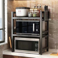 Étagère de rangement de cuisine télescopique réglable à double niveau en acier au carbone, organisateur de comptoir pour cuiseur à riz, micro-ondes et garde-manger