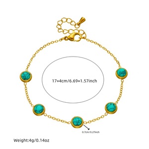European American Retro Turquoise Clavicle Chain Round Earrings Studs <b>Bracelet</b> Necklace Stainless Steel Jewelry <b>Set</b> Women's - Product Image 4