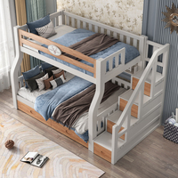 Meuble de chambre d'enfants, lit superposé avec motif dessin animé, en bois massif, espace de rangement d'escalier, Table d'étude avec glissière, bon marché, 2 pièces