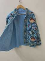 Blouson d'hiver pour femme, fait main, en coton écologique respirant, tissé, brodé de motifs floraux et animaliers Suzani TNT, boutonné, style boutique