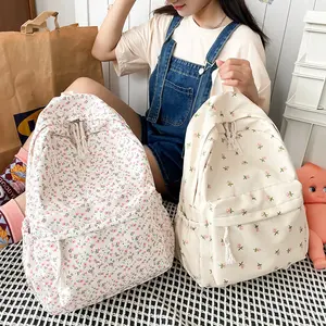 Wish-Bolso escolar de gran capacidad con estampado de flores, lona de alta calidad, cuerda antirrobo con cremallera, multifunción