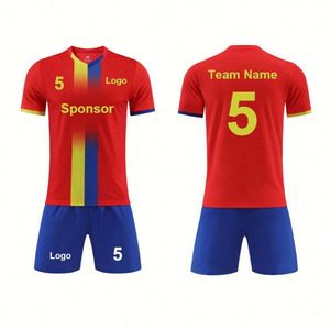 2026 Custom <b>Red</b> Soccer Team Uniform Wholesale Sportswear Shirts Shorts Plus Size 100% Polyester Unisex Quick Dry Breathable - Product Image 1