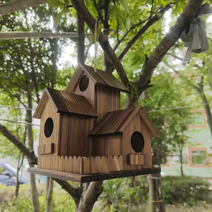 Ahşap otomatik kuş besleyici 3 delik ahşap yuvalama kutusu katı ahşap yuva yetiştiriciliği Birdhouse açık ahşap asılı kuş besleyici - Product Image 3