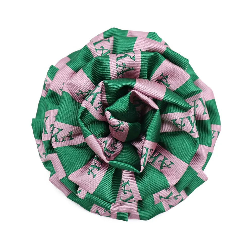 Hot Selling Green Pink Striped Custom logo Corsage Cheap Polyester Lapel Pins Women Sorority Pins Brooch