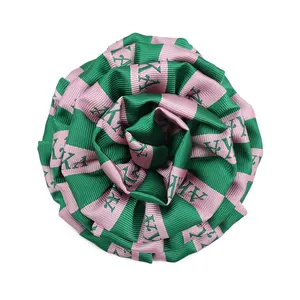 Broche en Polyester pour femmes, épingles rondes avec logo personnalisé rayé, vert, rose, bon marché, 20 pièces