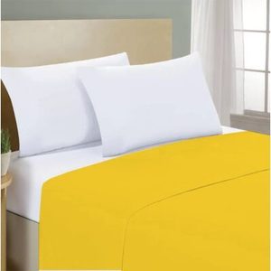 Sábana Plana 270x300cm 100% Algodón Amarillo Para Cama Super King Tamaño UK - Product Image 1