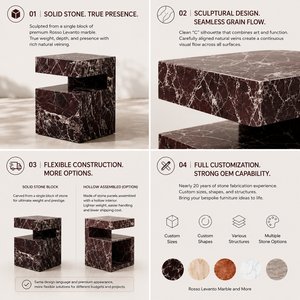 Mesa Auxiliar Sólida Única, Mesita de Noche Moderna con Base, Estructura Resistente, <span class=keywords><strong>Bloque</strong></span> de Mármol para Interiores, Dormitorio, Sala de Estar - Product Image 4