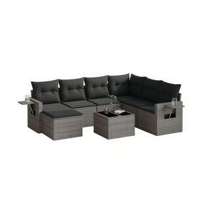 Grey Garden <b>Sofa</b> Set <b>Rattan</b> 6 Seater Outdoor Furniture With Side Tables Contemporary Design - Product Image 1