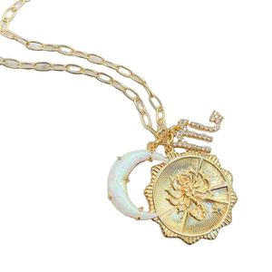 Collar con Colgante de Ópalo Luna Nueva con Runas de los Doce Signos del Zodiaco, Chapado en Oro de 18K, Estilo Vintage, Cadena de Eslabones, Girasol, LIVE4U 2025 - Product Image 5