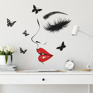 Stickers Muraux Adhésifs Bouche Rouge et <span class=keywords><strong>Cils</strong></span> pour Décoration de <span class=keywords><strong>Chambre</strong></span> de Femme ou Salon de Beauté - Product Image 3