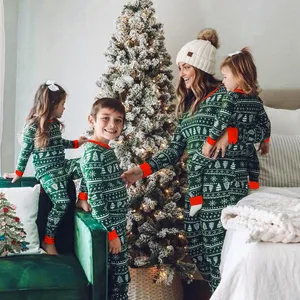 Two Piece Family Matching Outfit Clothes Christmas pajamas T Shirt and pants Set Print Cotton Mom Dad kids OEM Anti Technics