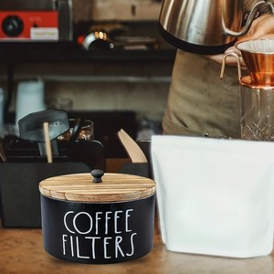 กล่องเก็บตัวกรองกาแฟทรงกลมฝาไม้สีดำสำหรับทำกาแฟ - Product Image 1
