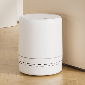 Cylindrical Trash Can Elegant White Push Button Lid Indoor Kitchen Bathroom Use Large Capacity - Product Image 1