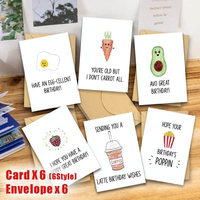 Carte de vœux d'anniversaire mignonne, simple, écologique, dessinée à la main, avec motif alimentaire, amusante et créative, avec enveloppe et boîte cadeau, carte de bénédiction de dessin animé