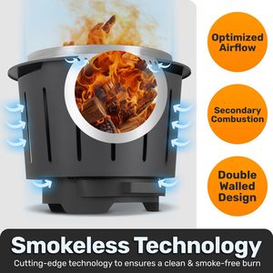Modern Large Wood Burning <b>Smokeless</b> Fire Pit with Stainless Steel Construction Removable Ash Pan Portable Design for Outdoor Use - Product Image 2