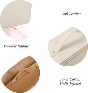 Customized Organizer Beauty Pouch Pu Leather Open <b>Flat</b> Cosmetic <b>Pillow</b> Makeup Storage Travel Toiletry Bag With Gold Zipper - Product Image 2