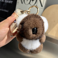 Porte-clés UMOO de luxe en vraie fourrure de vison, boule de fourrure de koala douce, forme 3D d'animal mignon, breloque de sac pour femme, pendentif de sac à main