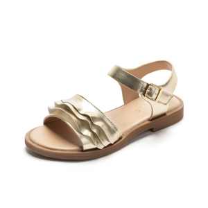 Sandali piatti con cinturino alla caviglia e fibbia per bambine Hicute, design con volant dorati, <span class=keywords><strong>scarpe</strong></span> estive da festa per bambini, modello 033, tendenza moda perfetta - Product Image 1