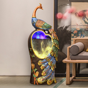 Fuente de Agua Decorativa con Diseño de Pavo Real Estilo Chino, con Retroiluminación, Decoración de Piso para Interiores, Regalo para el Hogar - Product Image 1