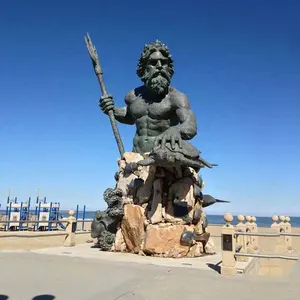 Antik ünlü kişi açık Metal yüksek kaliteli dekor büyük boy kaplumbağa heykel ile Poseidon