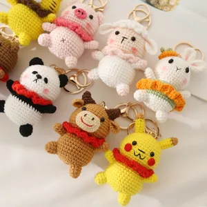 Özel Logo ve renk hayvan tığ çocuklar anahtarlıklar oyuncaklar el yapımı iplik Panda Amigurumi inek ve Pikachu oyuncaklar